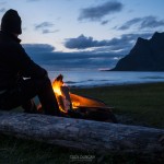 evening campfire at Utakleiv beach, Lofoten Islands, Norway