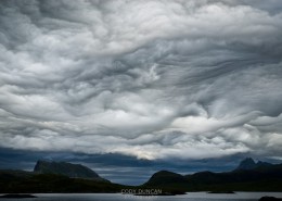Stormy sky over Selfjord and mountains of Lofoten Islands, Norway