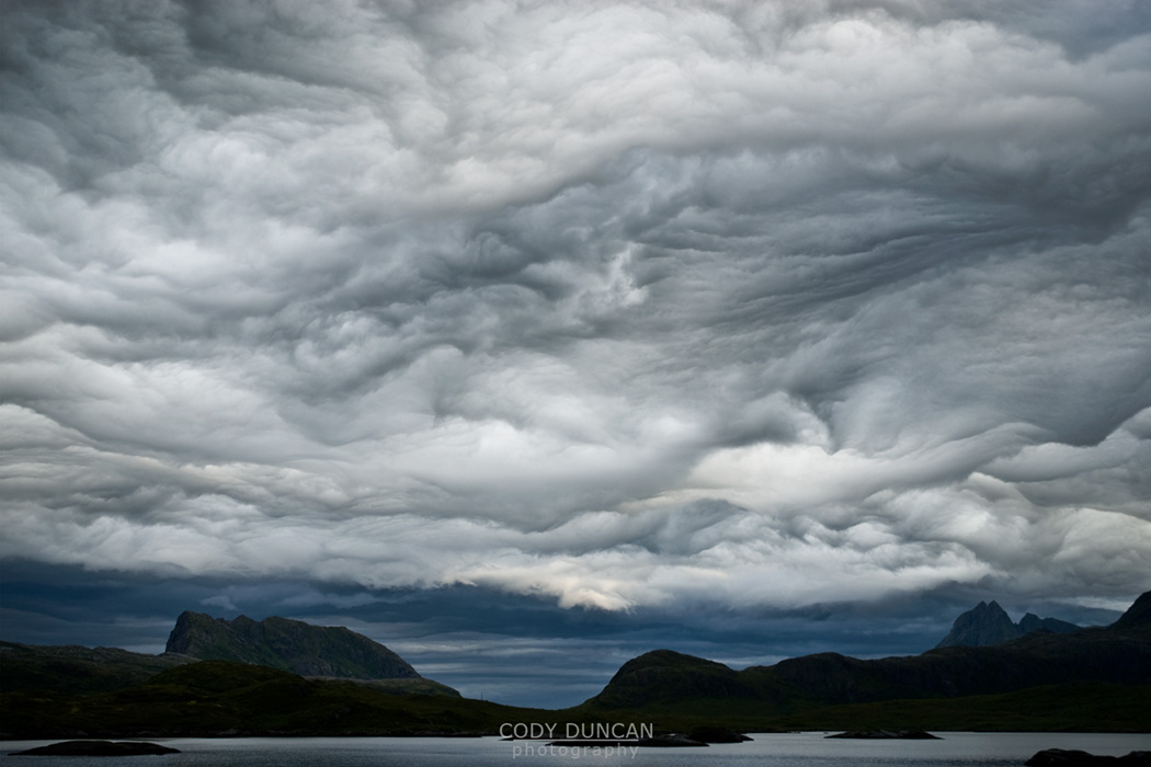 Stormy sky over Selfjord and mountains of Lofoten Islands, Norway