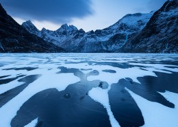 Lake Agvatnet in winter, Moskenesoy, Lofoten Islands, Norway