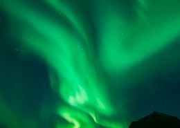 Northern Lights over Vik beach, Lofoten Islands, Norway