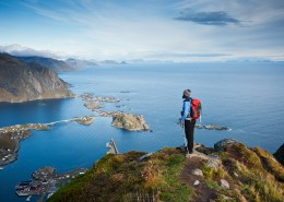 spectacular view over mountains and fjords from Reinebringen, Lofoten islands, Norway