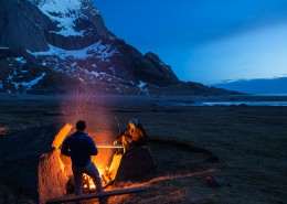 Campfire at Bunes Beach, Moskenesoy, Lofoten Islands, Norway