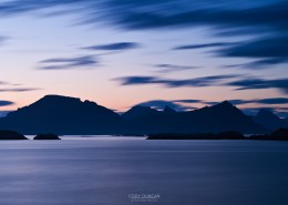 Summer twilight over mountains of Lofoten islands, Stamsund, Norway