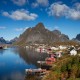 View of small fishing village of Reine on sunny autumn day, Moskenesoy, Lofoten Islands, Norway