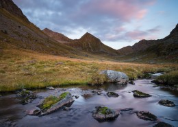 View towards Grytdalstind mountain peak, Vestvagoy, Lofoten Islands, Norway