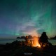 Campfire and Northern Lights, Lofoten Islands, Norway
