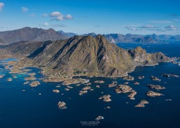 Aerial view over Steine, Vestvagoy, Lofoten Islands, Norway