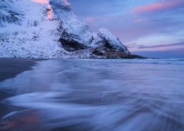 Bunes beach in Winter, Lofoten Islands, Norway
