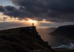 Midnight sun over Unstad beach, Lofoten Islands, Norway