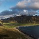 Mountain view over Unstad beach, Vestvågøy, Lofoten Islands, Norway