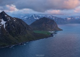 View over Uttakleiv from Nonstind mountain peak, Vestvågøy, Lofoten Islands, Norway
