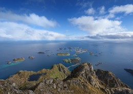 View over Henningsvær from summit of Festvågtind, Austvågøy, Lofoten Islands, Norway