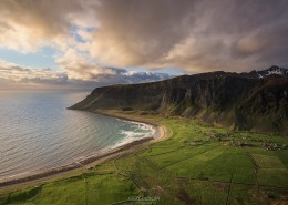 Summer view over Unstad beach, Vestvågøy, Lofoten Islands, Norway