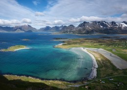 View over Yttersand beach, Moskenesøy, Lofoten Islands, Norway