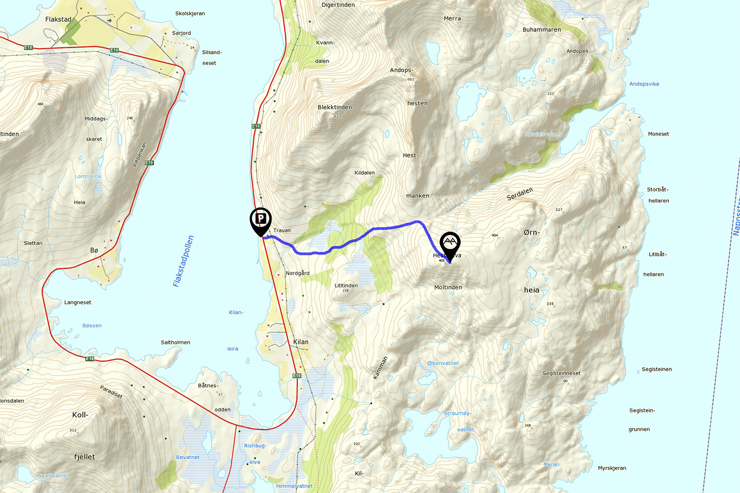 Hestræva Lofoten hiking map