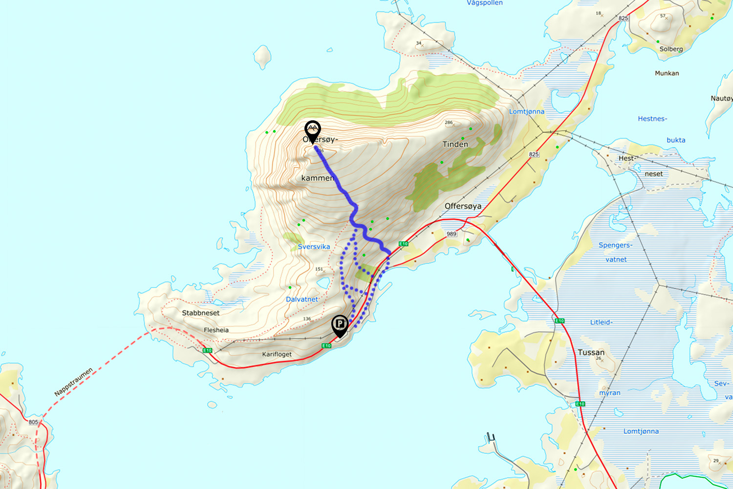 Offersøykammen Hiking Map